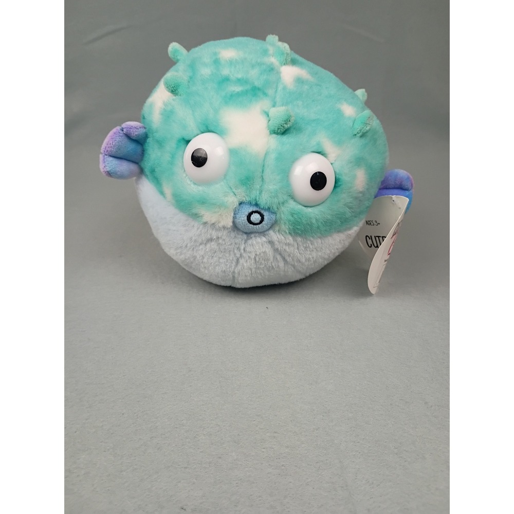 Cute & Cuddly Teal Star Puffer Fish Plush Stuffed Animal Toy Blue Purple Fins